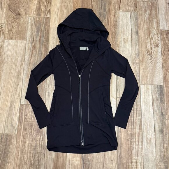 Athleta Sweaters - Athleta Rishi Black Hooded Full Zip Jacket Stretch Athletic